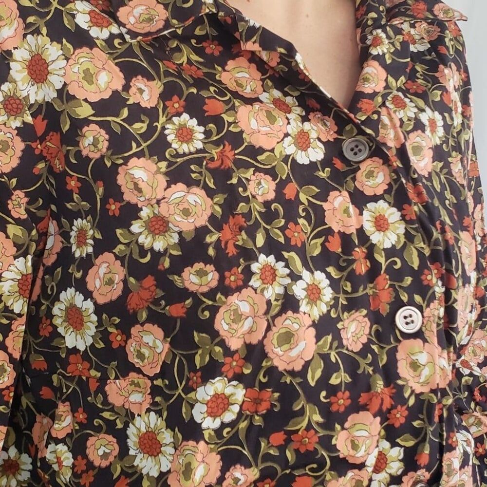 70s Orange and‎ Black Floral Handmade Blouse - Picture 4 of 4